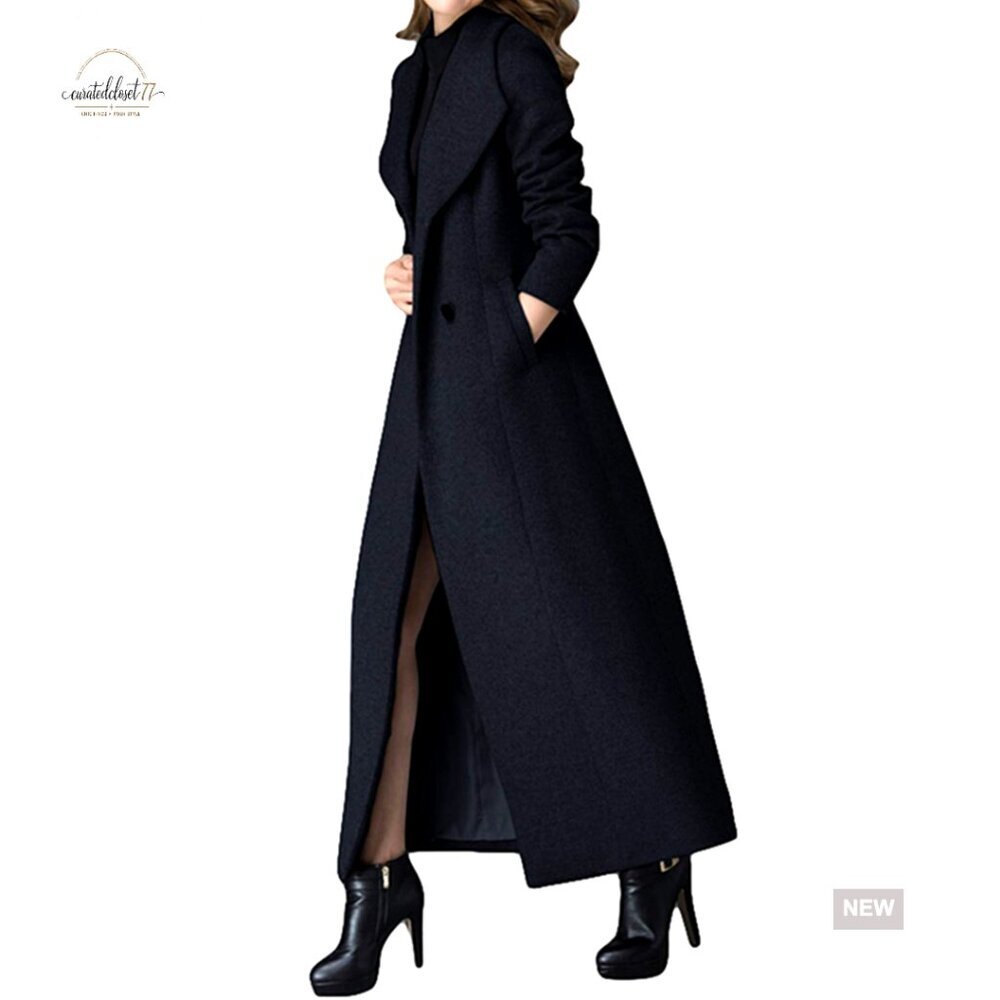 Long Wool Trench Coat Double Breasted Classic Warm Thick Peacoat Jacket